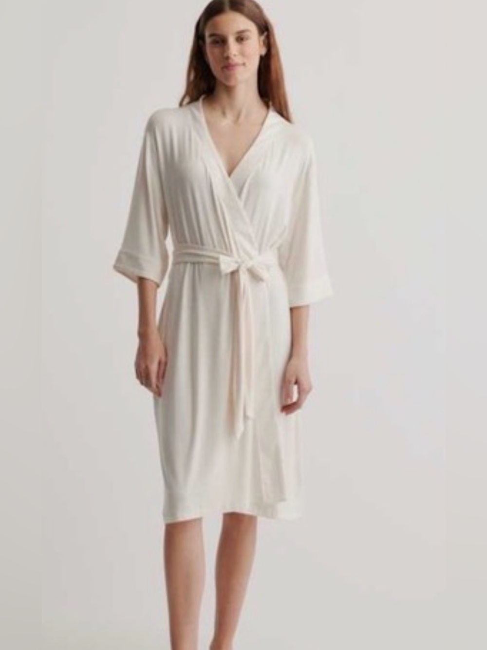 Quince Light Cream Wrap Robe with Tie Waist